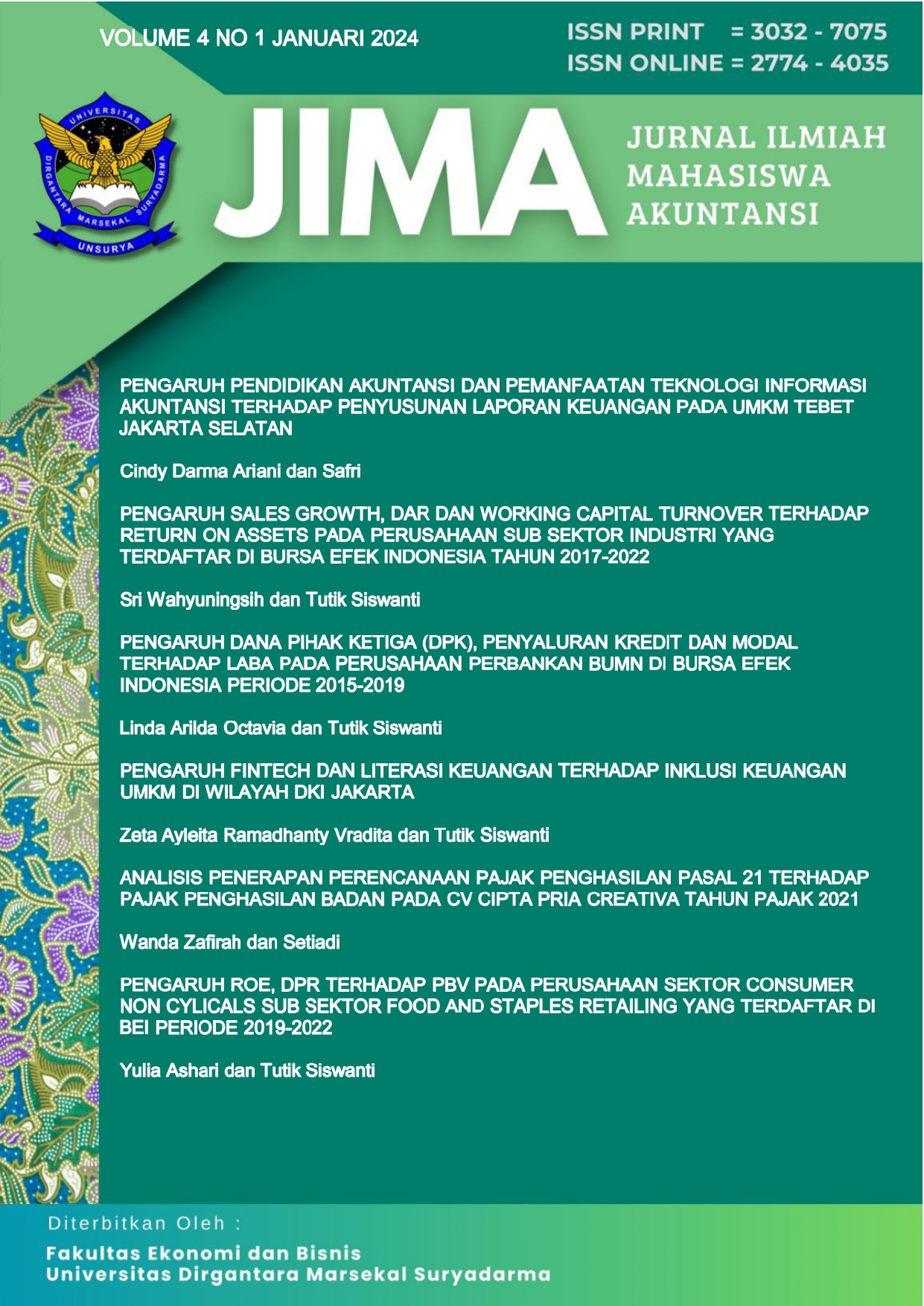 					View Vol. 5 No. 3 (2025): Jurnal Ilmiah Mahasiswa Akuntansi
				